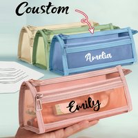Customizable Transparent Pencil Case with Name, Random Styles, Essential for Exams/student Stationery, Grid-designed Pencil Case
