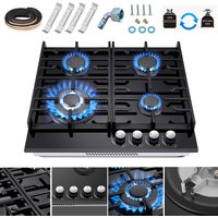 TopStrong 4 Burner 60cm Kitchen Built in Tempered Glass NG/LPG Convertible Gas Hob UKGCT-B04