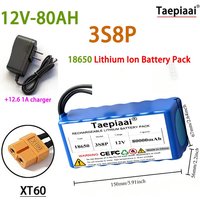 DIY 3S8P 12V battery pack 80AH 18650 Lithium Rechargeable Battery Super Large Capacity with 12.6V Charger For Tools Power Supply