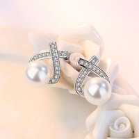Elegant 925 Sterling Silver Fine Pearl Zircon Stud Earrings Fashion Wedding Party Luxury Accessories Jewelry
