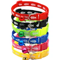 Adjustable Cartoon Fish Bone Dog Kitten Cat Collar with Bell Polyester Buckle Collars for Small Dogs Kitten Accessories Supplies