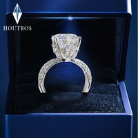 Houtros Luxury 5Carat D VVS1 Moissanite Wedding Ring S925 Silver Plated 18K White Gold Classcial Four Claws Engagement Ring GRA