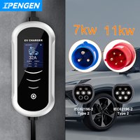 IPENGEN Type 2 Portable EV Charger 7KW 32A 11KW 16A Wallbox EVSE Fast Charging Cable CEE Plug for Electric Vehicle Cars