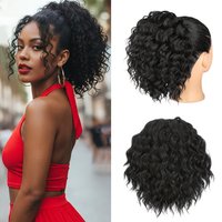 Short Curly Ponytail Extension Drawstring Ponytail for Women Messy Bun Hair Piece 8 Inch Synthetic Long Afro Curly Fluffy