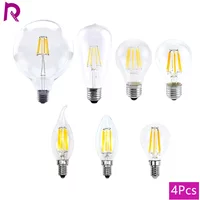 4PCS LED Edison Filament Light Bulbs Glass C35 A60 ST64 G80 G95 E27 E14 2W 4W 6W 8W AC 220V 2700K 6000K 360 Degree Energy Lamps