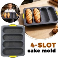 4-Slot Silicone Bread Mold, Food-Grade Non-Stick Baguette & Hamburger Bun Baking Tray, Oven-Safe Kitchen Bakeware Tool