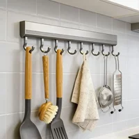 Drill-free Wall Mounted Row Hook Holder Kitchen Utensils Rack Bathroom Robe Towel Coat Hangers Wall Hooks Home Storage Tool