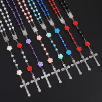 Religion Rosary Necklace For Women 6MM Imitation Pearl Long Chain Virgin Mary Jesus Cross Pendant Men Christian Prayer Jewelry