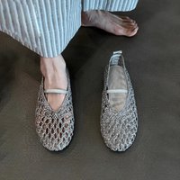Elastic Hollow Weave Ballet Flats Shoes Women High-quality Lady Round Toe Dress Shoes Comfortable Women Casual Shoes Fashion