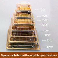 10 Pcs Disposable Sushi Box Home Takeaway Beef Lamb Sliced Salmon Covered Packaging Box Square Sushi Plate Meal Box Containers