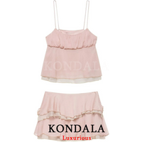 KONDALA Beach Chic Women Skirt Suit Patchwork Sleeveless Zipper Camis Top Tierred Mini Skirt Fashion 2026 Spring Summer Suit