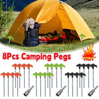 Screw Tent Stakes 8/16Pcs M8 Carbon Steel Spiral Pegs with Hex Socket Luminous Glow Head for Outdoor Camping Hard Ground Anchors