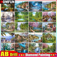 HOMFUN AB Full Diamond Embroidery Diy 5D Diamond Painting Cross Stitch "Scenery Tree House" Full Drill Home Room Decor