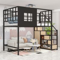 Loft duplex second floor bed wrought iron loft elevated bed adult single upper bed under table combination household under suspe