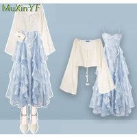 Women's 2026 Summer New Dress Matching Set Korean Elegant Loose Sunscreen Shirt+Sling Skirt Two Piece Female Chic Clothing Suit