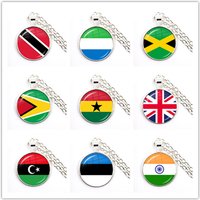 Trinidad,Sierra leone,Jamaica,Guyana,Ghana,UK,Libya,Estonia,India National Flag 25mm Glass Cabochon Pendant Necklace For Women