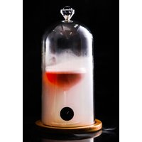 KX4B Plastic Smoking Cloche Hood Molecular Cuisine Dome Cover Lid with Rubber Holes Wooden Base for Cocktail Cake Drinks
