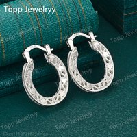 Luxurious 925 Sterling Silver Exquisite Heart-Shaped Openwork Ear Clips - Stylish Women's Wedding Jewelry Gift