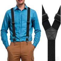 Heavy Duty Work Suspenders Adjustable Elastic Trouser Pants Braces-Black for Men 3.8cm Wide Y-back with Plastic Gripper Clasps