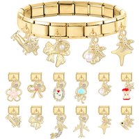 Golden Charm Bow Heart Shell Flowers Italian Charm Links Fit 9mm Bracelet Stainless Steel DIY Jewelry Making Birthday Gift