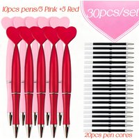 10pcs Pink&Red HEART Shape Ballpoint Pens, Smooth Writing Retractable Comfort Grip for Office & School Supplies, Party Pens