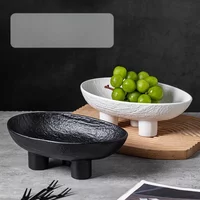 Ceramic Solid Color White Stone Fruit Tray Creative Retro Three-legged Fruit Tray To Send 10 Fruit Forks Decorative Storage Bowl