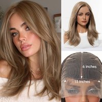 TOPSHE 13x6 Lace Front Wig 18" Long Layered Ash Blonde Highlight Synthetic Wigs for Women Glueless Pre Plucked Natural Hairline