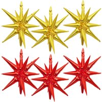 3/6Pcs Gold Red Explosion Star Foil Balloons 22inch Cone Spike Star Mylar Balloon Birthday Wedding New Year Party Decorations