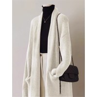White cashmere knit cardigan women's autumn and winter soft waxy loose lazy high-grade sweater coat