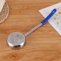 。 Kitchen Cooking Tableware Anti-Hot Pizza Spread Ladle Measuring Soup Spoon Stainless Steel Sauce Spoon With Long Rubber Handle