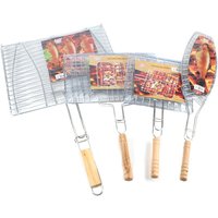 Food Grade Stainless Steel 304 Folding BBQ Grill with Wood Handle for Fish Hamburger Grill Grate Mesh Rack Barbecue Accessories