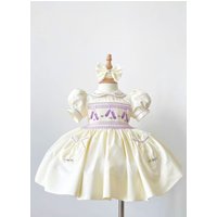 0-6Y Baby Girl Summer Beige Handmade Embroidery Smocked Vintage Princess Dress for Birthday Photography Holiday Eid A330