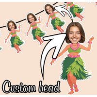 7/14/22pcs Custom Face Hawaiian Lei Flower Necklace and Skirt Banner Suitable for Birthday Greetings Home Pool Parties