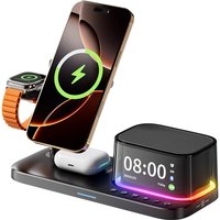 Magsafe Wireless Charging Station for iPhone:Qi2,3 in 1 Magnetic with Bluetooth Speaker,Alarm Clock Night Light for Apple Watch