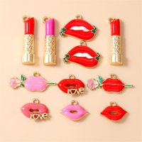 10pcs Cute Mix Enamel Red Lip Lipstick Charms Pendants for Jewelry Making Drop Earrings Necklaces Bracelet DIY Craft Accessories