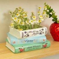 3 Tier Stacked Books Ceramic Vase Vintage Book Shaped Flower Pot Creative Unique Home Decor Planter for Bookshelf Living Room