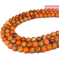 Natural Orange Sea Sediment Turquoise Imperial Jaspers Gemstone Round Beads Diy Bracelet for Jewelry Making 15"Strand 6 8 10MM
