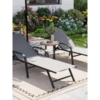 Sun Loungers Set, 5-Position Adjustable Reclining Garden Lounger Chairs, Rust-Resistant Aluminium Frame & Breathable Textilene Outdoor Sunbeds for Patio, Poolside, Lawn, Beach