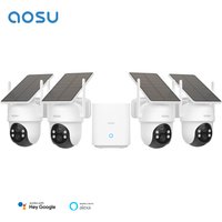 AOSU Solar Battery Camera System 3MP 4-Cam Kit Wireless 360° PTZ Surveillance Wifi Camera Set Include AosuBase Support Alex