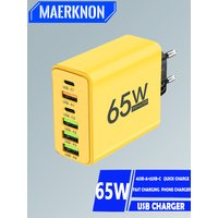 65W 6 Ports USB Charger Fast Charging USB Type C Phone Charger Adapters For iPhone 15 14 Pro Samsung Xiaomi Portable PD Charger