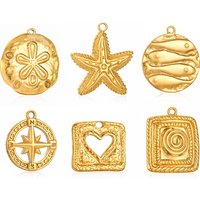 3Pcs Starfish/Sand Dollar/Compass Charms Stainless Steel Ocean North Star Pendant DIY Necklace Bracelet Crafting Jewelry Making