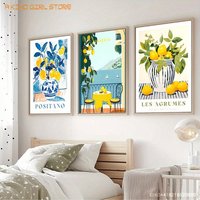 3pcs/set Framed Canvas Ensemble, Elegant Living Visual TributePositano, Sorrento, Italy, lemon, coast, fruit, citrus, medieval r