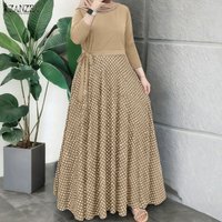 Women Patchwork Muslim Dress Abaya 2026 ZANZEA Bohemain Long Sleeve Printed Dresses Robe Femme Casual Kaftan Ramadan Hijab Dress