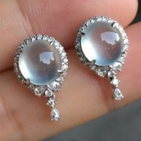 Huitan Light Blue Imitation Opal Drop Earrings for Women Unique Design Temperament Elegant Female Ear Accessory Wedding Jewelry