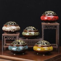 Ice Crack Coil Incense Burner with Fire Cotton Pad 4 Hours Ceramics Incense Cone Censers for Home Decor Ornaments Simple Ashtray