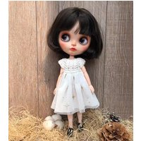 1SET Retro blythe doll outfit one-piece dress in white 1/6 30cm(Fit for Pullip,Ob22/24/26, Licca)