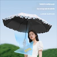 3-Fold Manual Folding Umbrella, Loop Buckle Handle, Black Glue UV Sun Umbrella, Lace Fresh Style, UV Protection Sunshade Umbrell