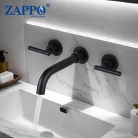 ZAPPO Matte Black Bathroom Faucet Wall Mounted Basin Sink Faucet Dual Handle Hot Cold Water Mixer Tap Embedded Bathtub Faucets