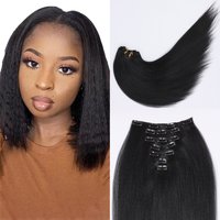 7Pcs Kinky Straight Synthetic Clips in Hair Extensions Full Head Yaki Straight Clip in for Black Women Straight Hair Extension