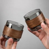 1pcs Heat-resistant Glass Tea Cup Set With Scald Proof Wooden Holder Clear Kungfu Tea Master Cup Home Coffee Espresso Mug